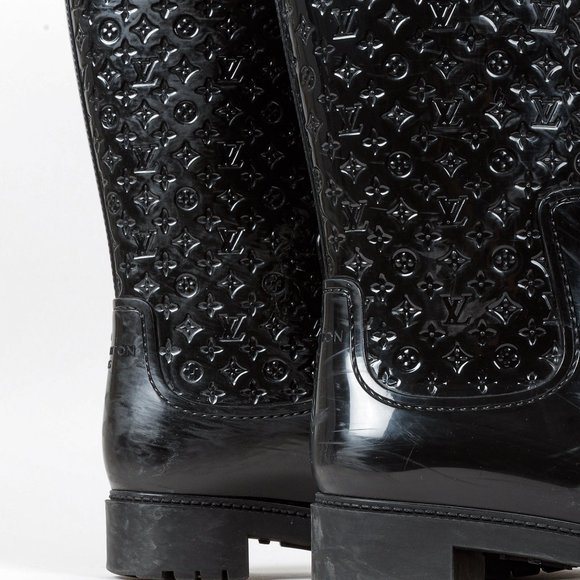 Louis Vuitton Black Monogram Splash High Rain Boots, Size 40 - Picture 9 of 10